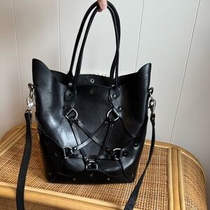 Zana Bayne Large Black Pentagram Leather Handbag